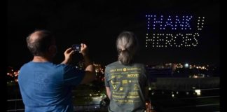 Drones light up sky to thank frontline workers